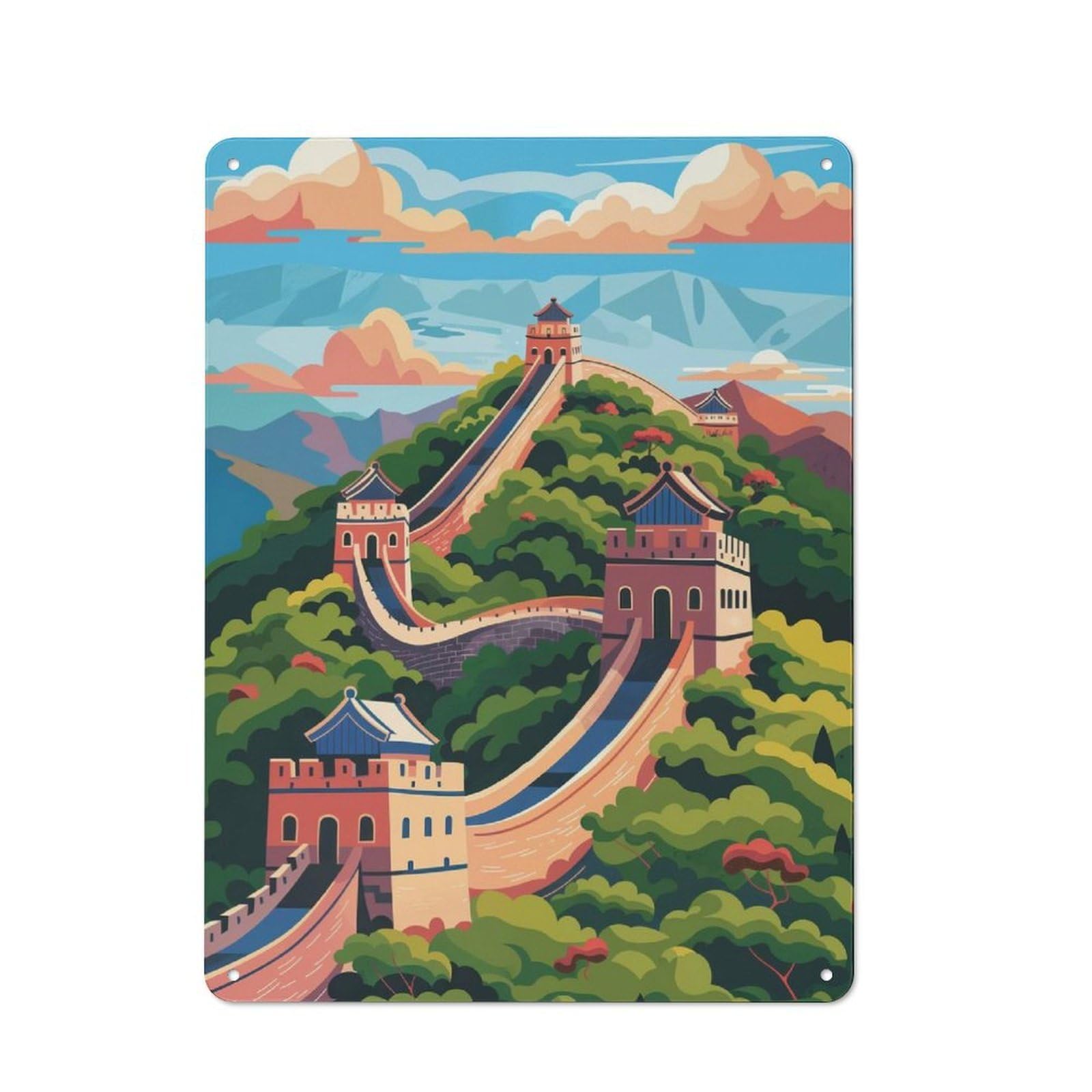 Junmoney Great Wall Of China Illustration Retro Tin Sign 40X30cm For Lounge Or Reading Corner, For Home Wall Decor Collectors