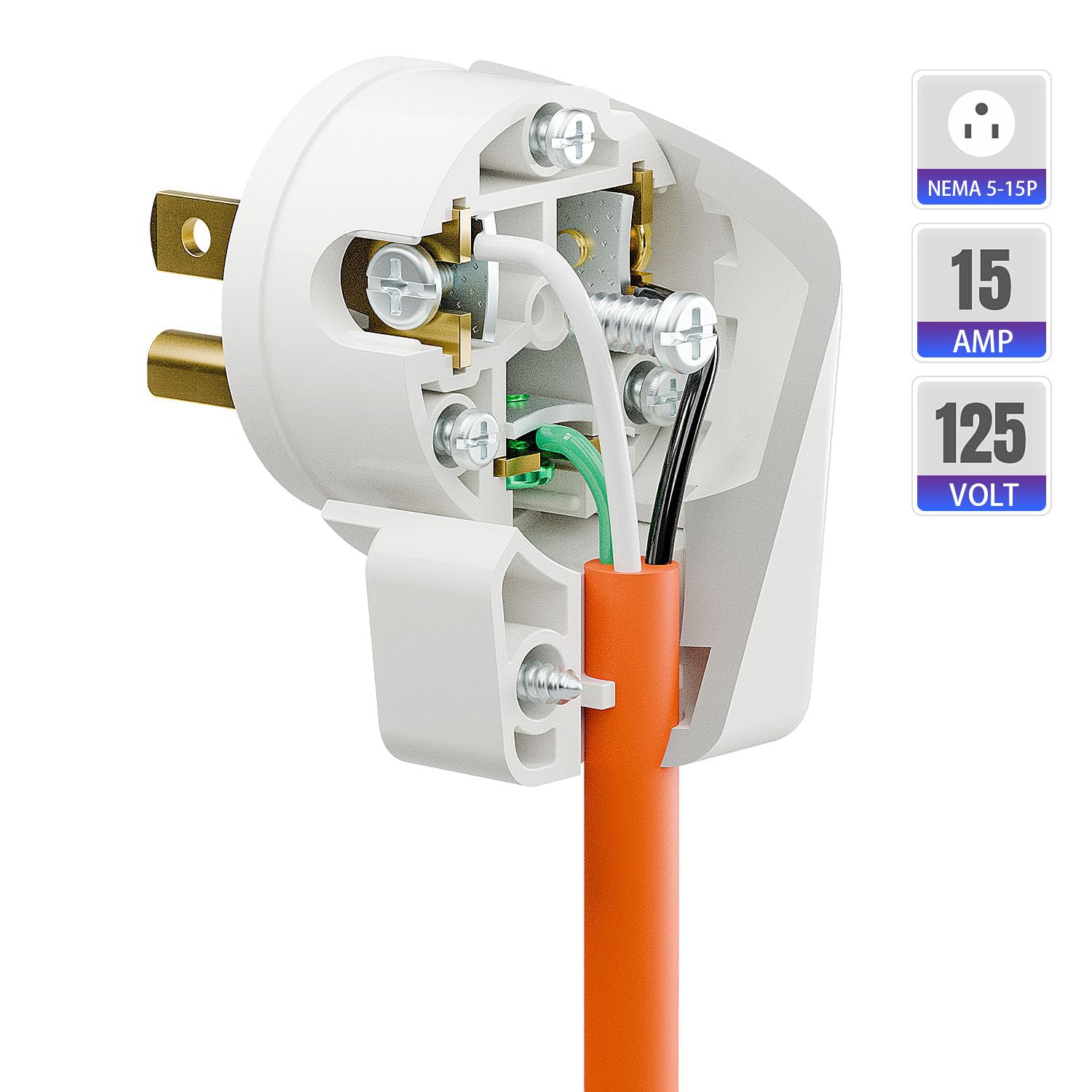 20 PCS 12-Position Adjustable NEMA 5-15P Right Angle Plug,15A 125V 3-Prong AC Power Connector,90 Degree Angled Plug for Tight Spaces,DIY Replacement(White)
