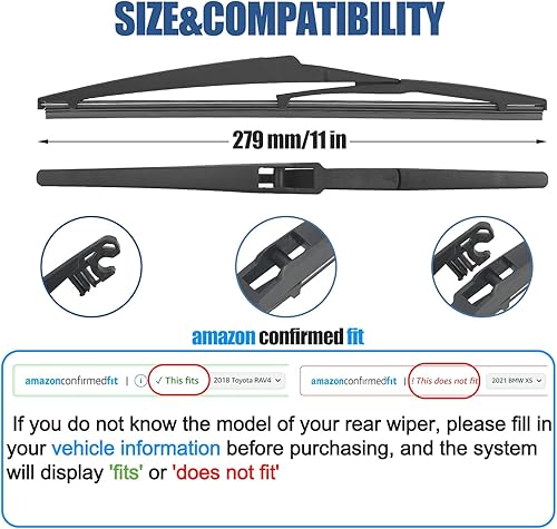 Miniatura 2 de GSPSCN Limpiaparabrisas trasero de 11 pulgadas para Jeep Grand Cherokee 21-14Toyota Matrix 2008-2003 Prius V 2012-2019Chevy HHR 11-06Kia Rio 17-12