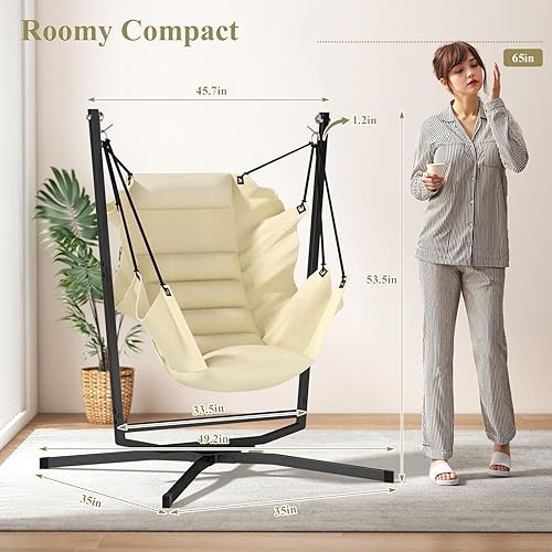 Miniatura 5 de MICEPLAY Hamaca giratoria de 360 con soporte, cómoda silla colgante con cojines (capacidad de 400 libras) para uso en interiores y exteriores,