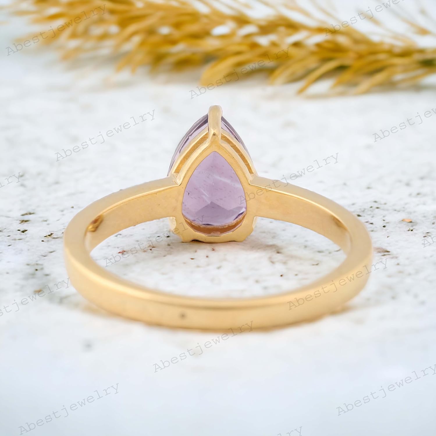 14K Yellow Gold Alexandrite Ring Purple Alexandrite Pear Shape Gemstone Ring June Birthstone Jewelry For Wife Solitaire Promise Ring Gift For Her BY ABESTJEWELRY