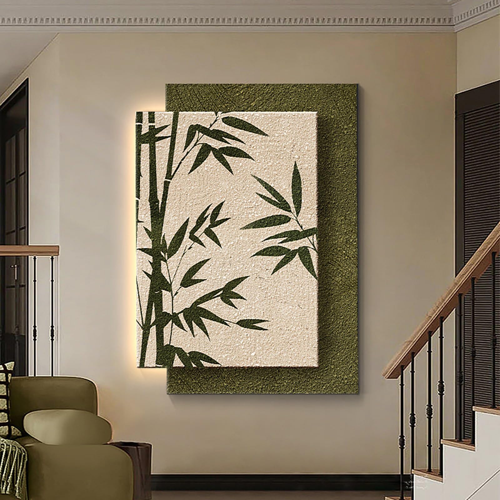 ZCQMSCWW 3D LED Vertical Wall Art, Leaf and Swallow Pattern Borderless Sandstone Texture Plug-in Power for Living Room Bedroom Entryway(D,50 * 70cm/19.6 * 27.5in)