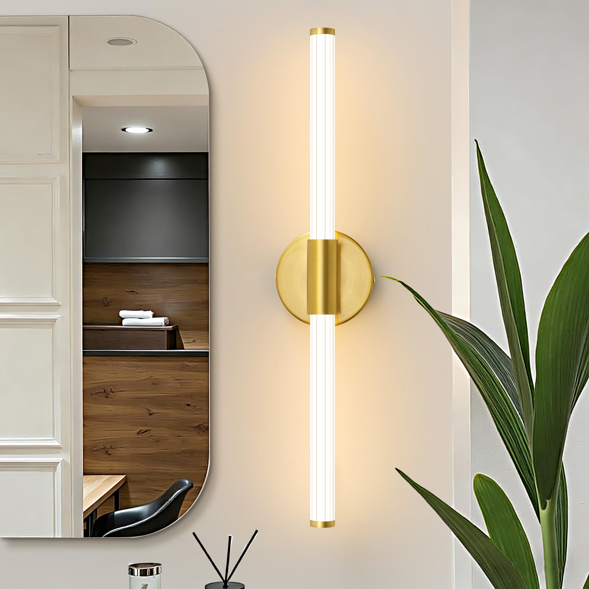LED Bathroom Light Fixtures Gold Vanity Lights for Bathroom 360 Full Lighting Dimmable LED 23 inch Vanity Light