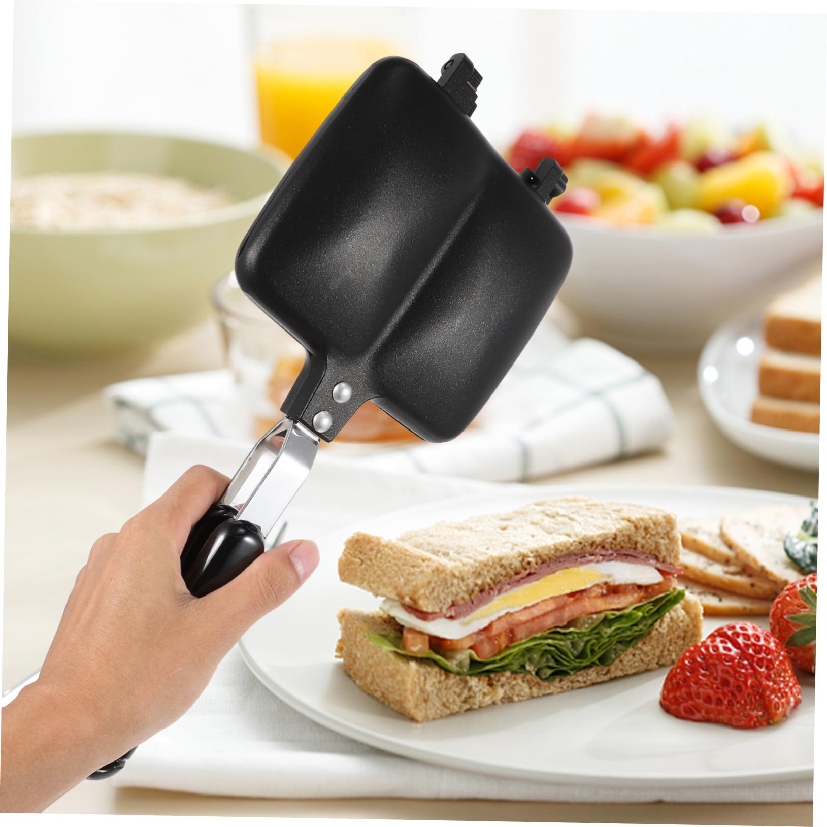 Cabilock Doppelseitige Aluminium Sandwich Backform mit Antihaftbeschichtung für Brottoast Platzsparend mit Griffloch Schnelles Erhitzen für Küche Frühstück