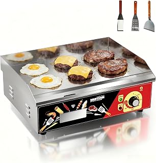 WantJoin Commercial Electric Griddle - 22" Electric Flat Top Griddle with Non-Stick Iron Cooking Plate, 122-572°F Adjustable Temperature Control, 3000W 120V Teppanyaki Grill for Restaurant Kitchen Use