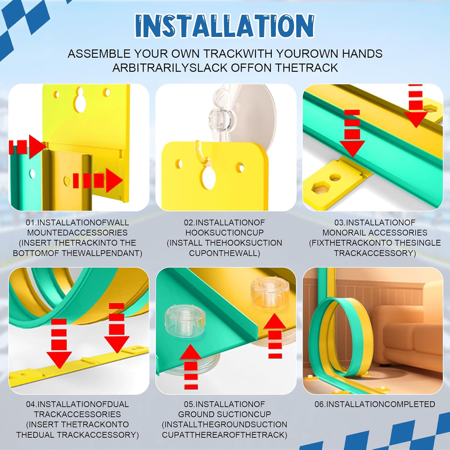 Flexible Race Car Track for Kids, Flex Track with 4 Small Pull Back Race Cars,Rolls Up Portable Racetrack for Ages 3+, Compatible with H*t Wheels and DIEC*st 1/64th Cars (15FT Green-Yellow)