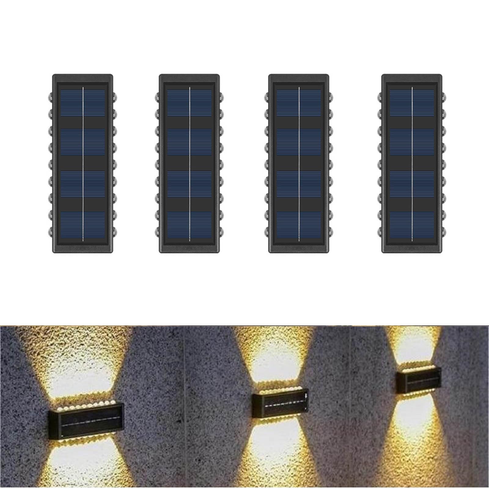 ASLIDECORSolar Fence Lights 4 Pack,Solar Wall Lights Outdoor Up Down, Waterproof Led Fence Lighting,Warm White Solar Deck Light for Outside House Garden Yard Patio Porch Pool (Warm White)