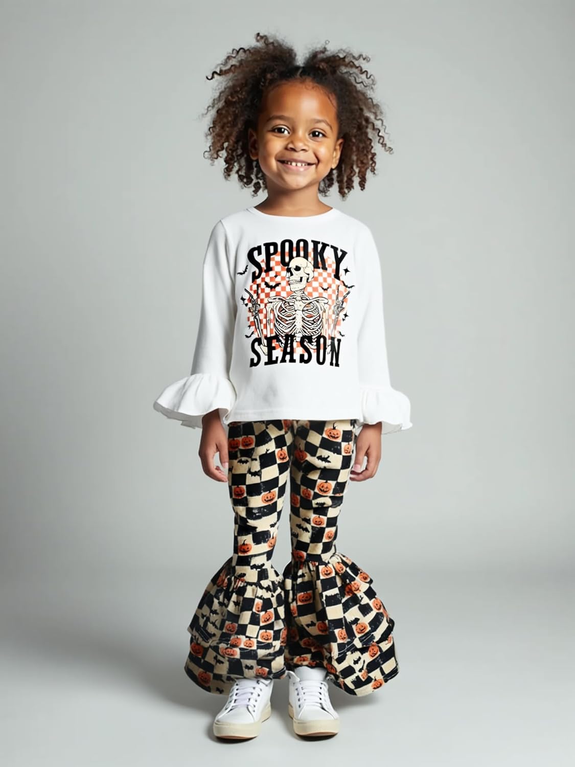 Unique Baby 2 Piece Girls Double Bell Bottom Leggings Outfit with Long Sleeved Shirt Kid and Toddler Clothes Set - Image 2