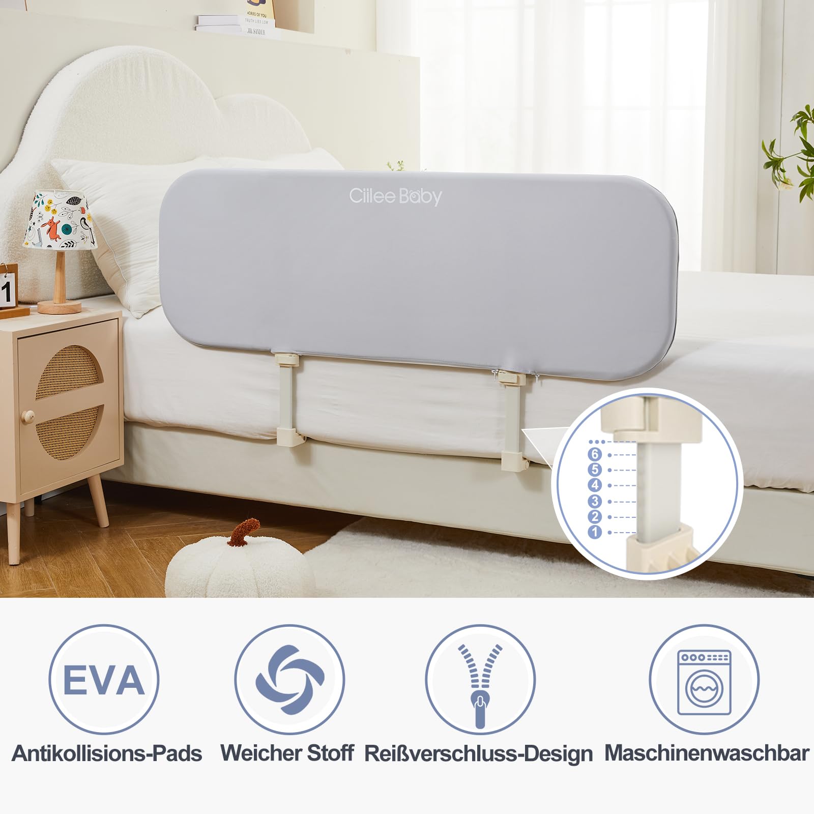 GUUSII HOME Bettgitter Rausfallschutz Boxspringbett Tragbares Bettschutzgitter Kinder Rausfallschutz Elternbett Klappbar Bett Schutz Rausfallen Kinderbett Höhenverstellbar Baby Bed Rails