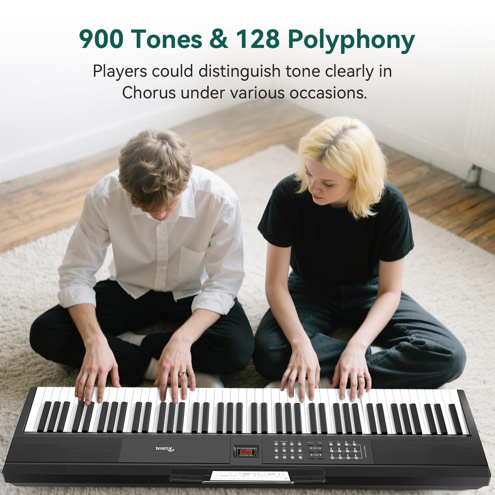 Rosen P51 tastiera pesata full size 88 tasti per principianti pianoforte digitale, pianoforte elettrico portatile con pedale di sostegno e alimentazione elettrica, nero