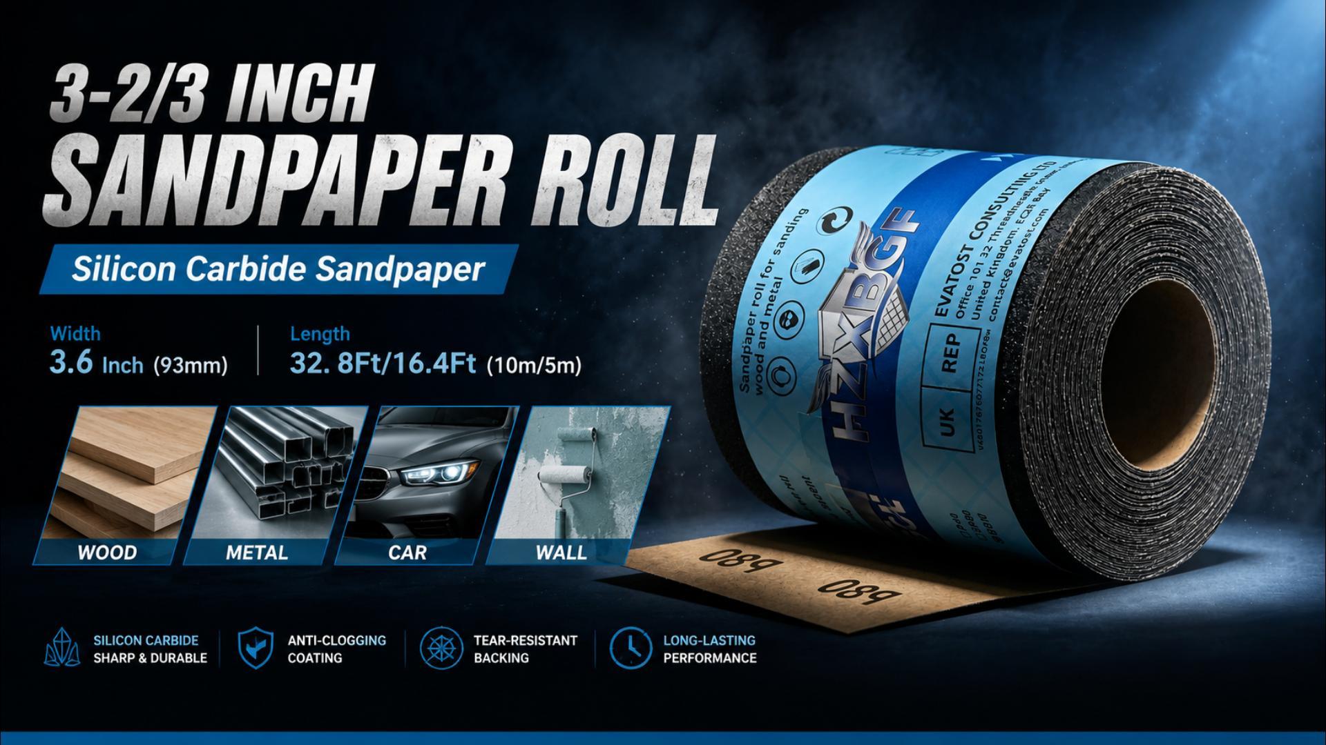 Image of 800 Grit Sandpaper Roll, 3-2 /3 inch Wide 11 Yards Long Wet Dry Sanding Sheet | Very Fine, Silicon Carbide Sand Paper, Tear Resistant Backing, Fine Polishing and Finishing of the Surface