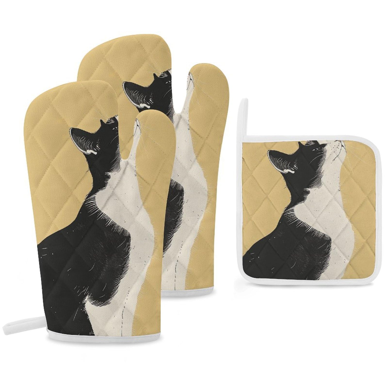 Gants de cuisine chat et maniques noir et blanc isolants