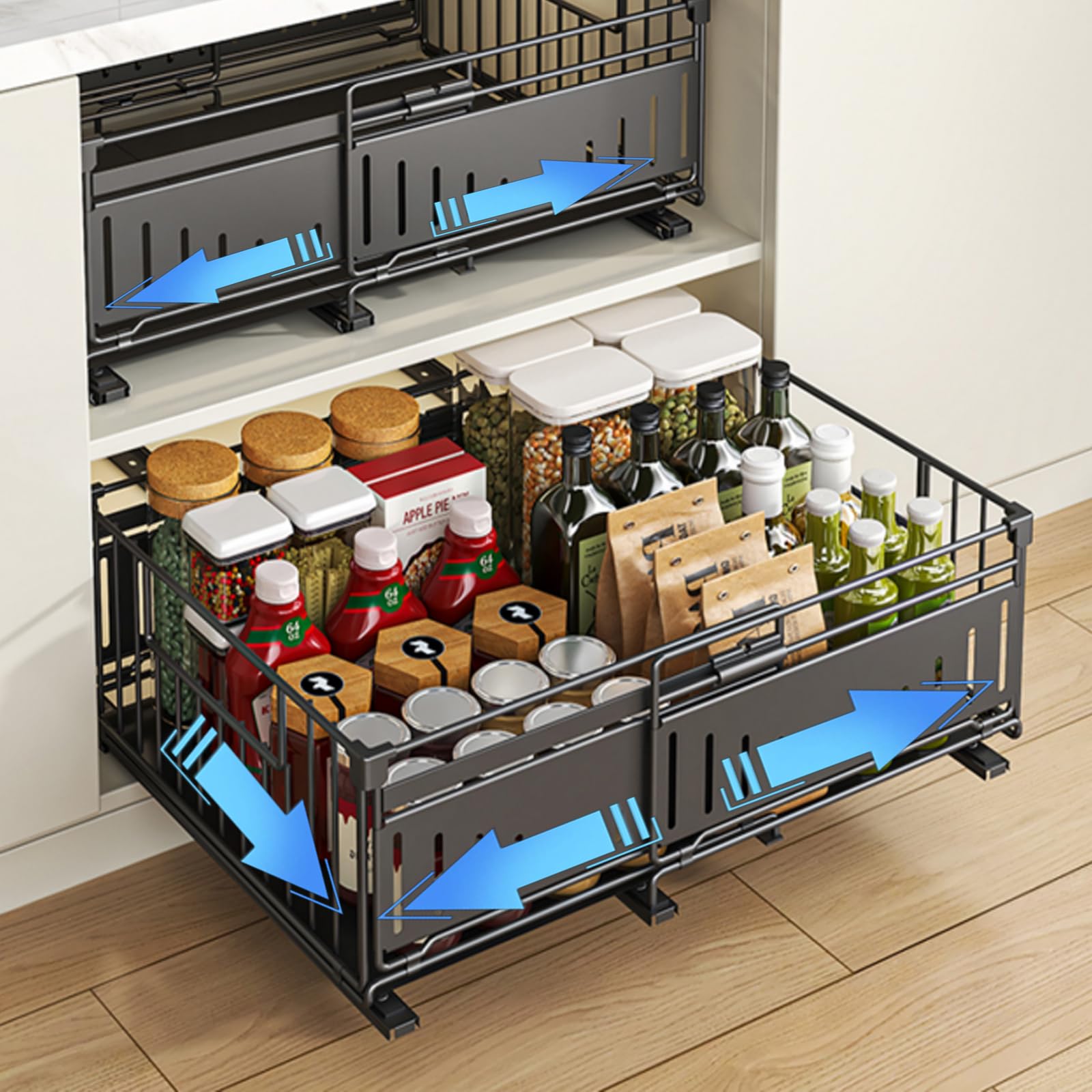 Pull Out Drawers for Kitchen Cupboards, Adjustable Width (32.5-50cm)