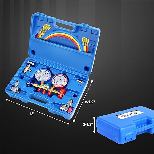 Miniatura 9 de JIFETOR Juego de manómetros de 3 vías de CA, herramienta de carga de freón de diagnóstico HVAC para refrigerante R12 R22 R404A R134A, con manguera