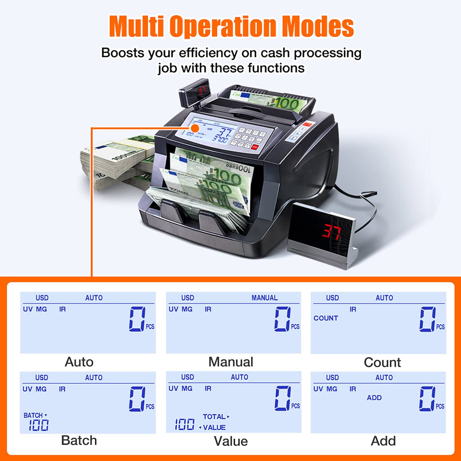 Bill Counter and Detector-EUR/USD,1000 Banknotes/Min, Money Counter with 3  LED Displays for Shops and Banks : Amazon.co.uk: Stationery & Office  Supplies