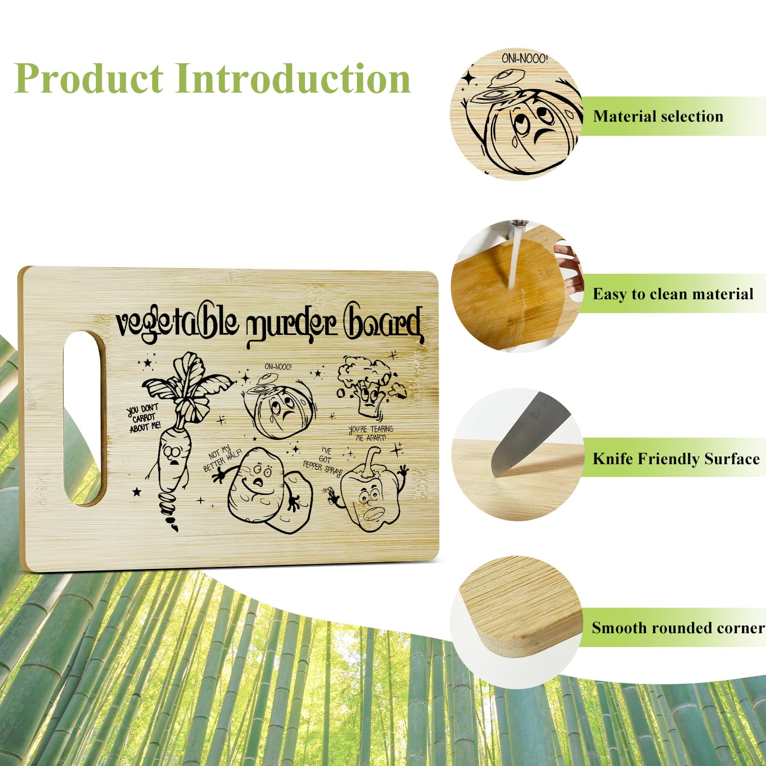 Divertida tabla de cortar – Tabla de cortar de asesinato de verduras, regalos para mujeres, esposa, mamá, tabla de cortar de bambú para cocina, tabla de servir alimentos de madera, regalos para