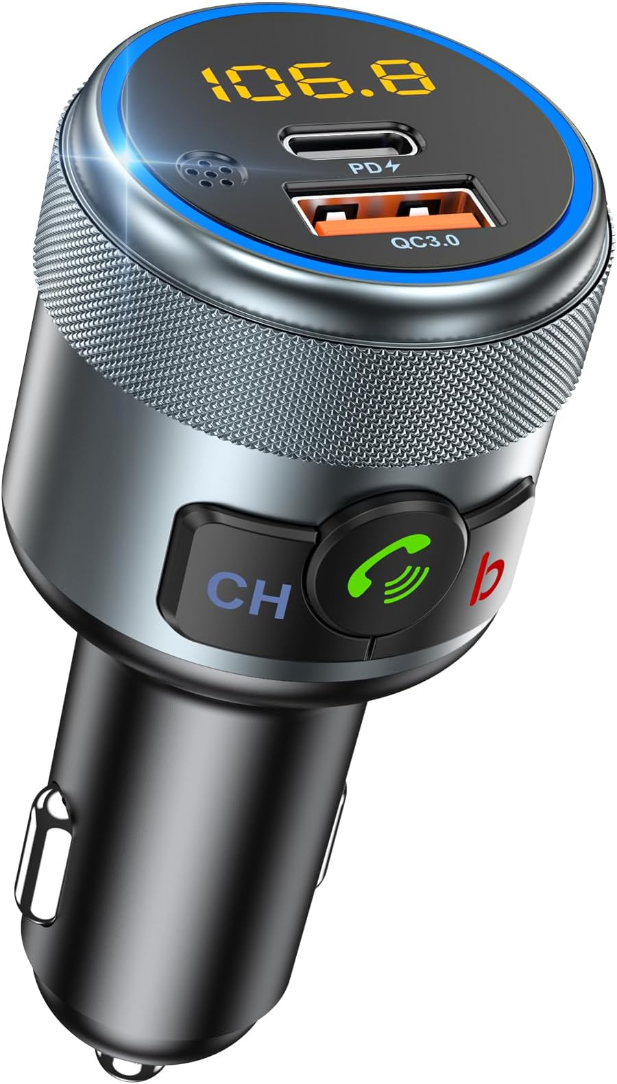 LENCENT Car FM Transmitter, Wireless Bluetooth 5.1 Radio Adapter Car Kit with Big Button, Type C PD 20W and QC3.0 18W Car Fast Charger, Bass Lossless Hi-Fi Sound Music Streaming, Wireless Call