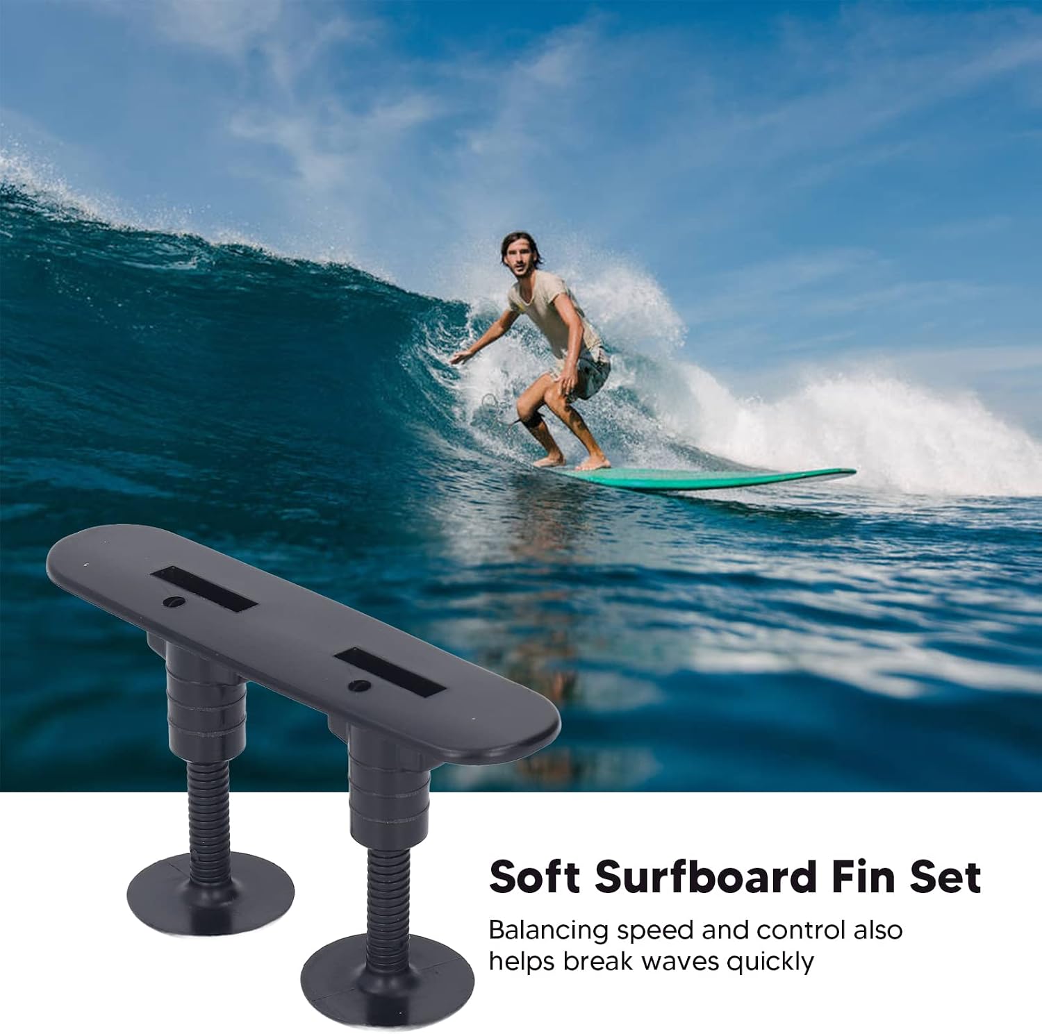 Soft Surfboard Fin Set, 3Pcs Compact Shockproof Stable Balance PVC Soft Top Surfboard Accessories Construction Surfboard Tail Fin for Surfing