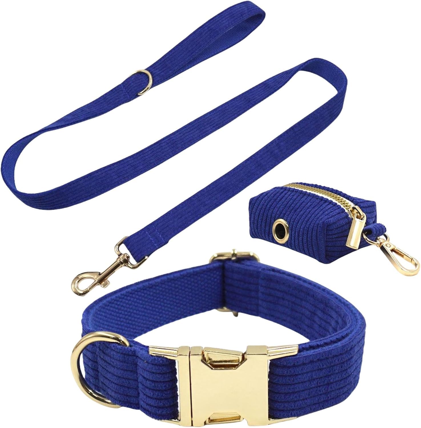 Hundehalsband, Set aus Halsband und Leine für Hunde mit Kotbeutelhalter, für weich, verstellbar, strapazierfähiger, drehbarer Metallknopf (Blau, M)