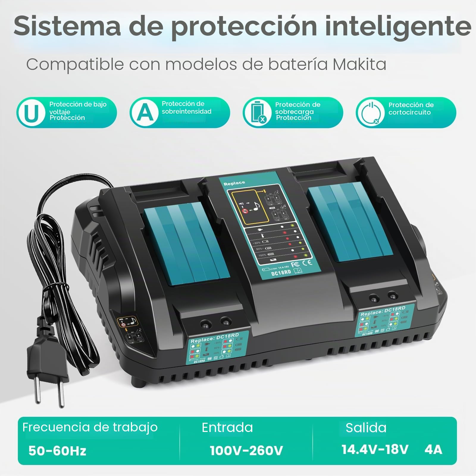 LabTEC Cargador de 18 V con batería para Makita BL1860 2P BL1830B BL1840B BL1850B BL1860B BL1815 BL1820 BL1825 18V 5500mAh Herramientas eléctricas + Cargador de batería para Makita DC18RC DC18RD