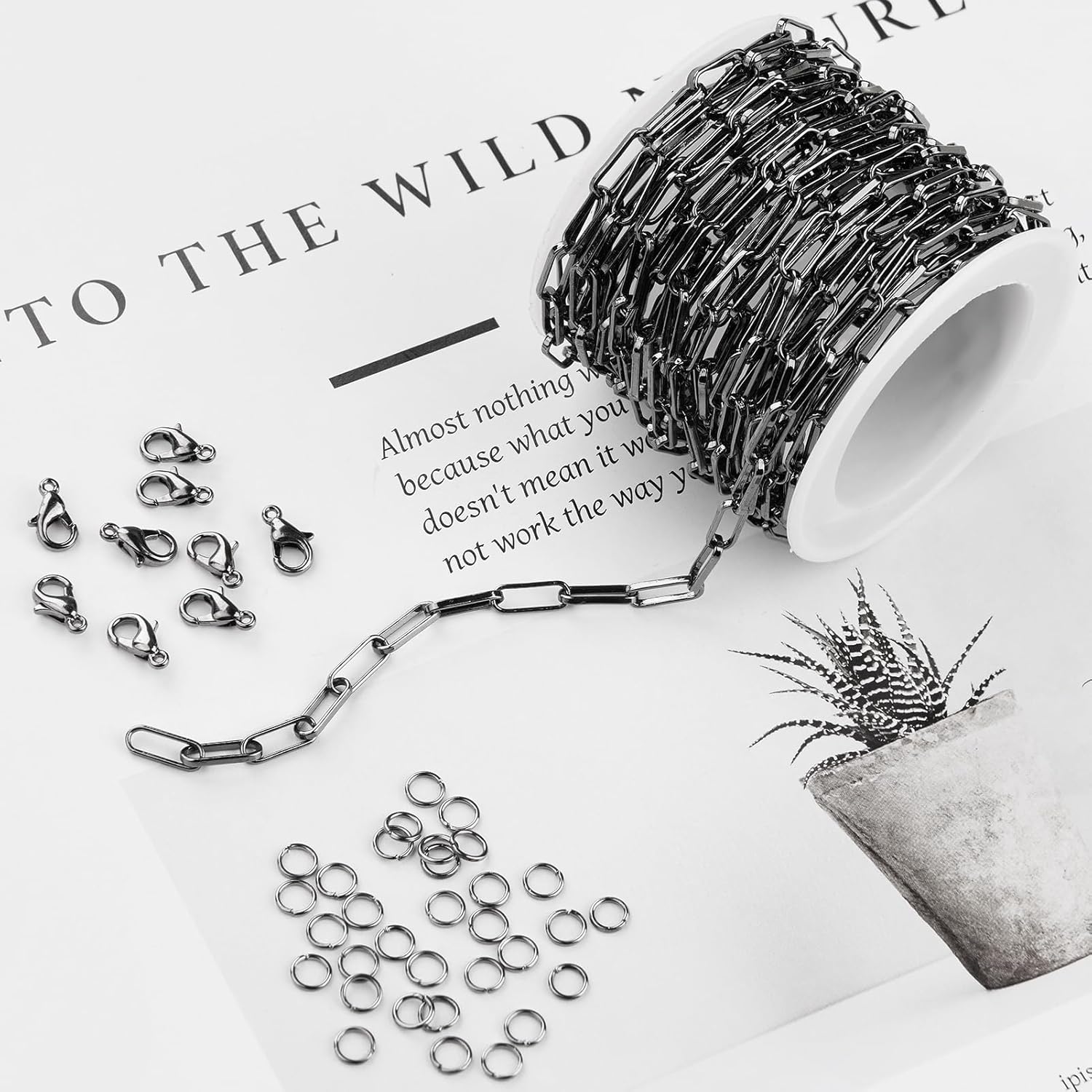 SMYHTGLIF 5 Meters Black Flat Paperclip Chain Spool Brass Chain for Jewelry Making Craft Jewelry Making Chains with Lobster Clasps and Jump Rings - Image 3