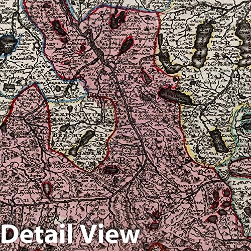 Miniatura 2 de Mapa histórico Alemania, S.R.J. Principat et Archiepiscopatus Salisburgensis 1744, arte de pared vintage 24in x 18in