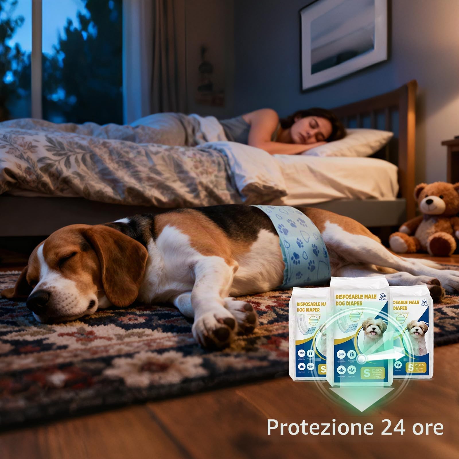Pannolini per Cani, M-52 Pezzi Assorbenti con Indicatore di Umido, Protezione Antifughe, Ideale per Incontinenza, Viaggi e Addestramento