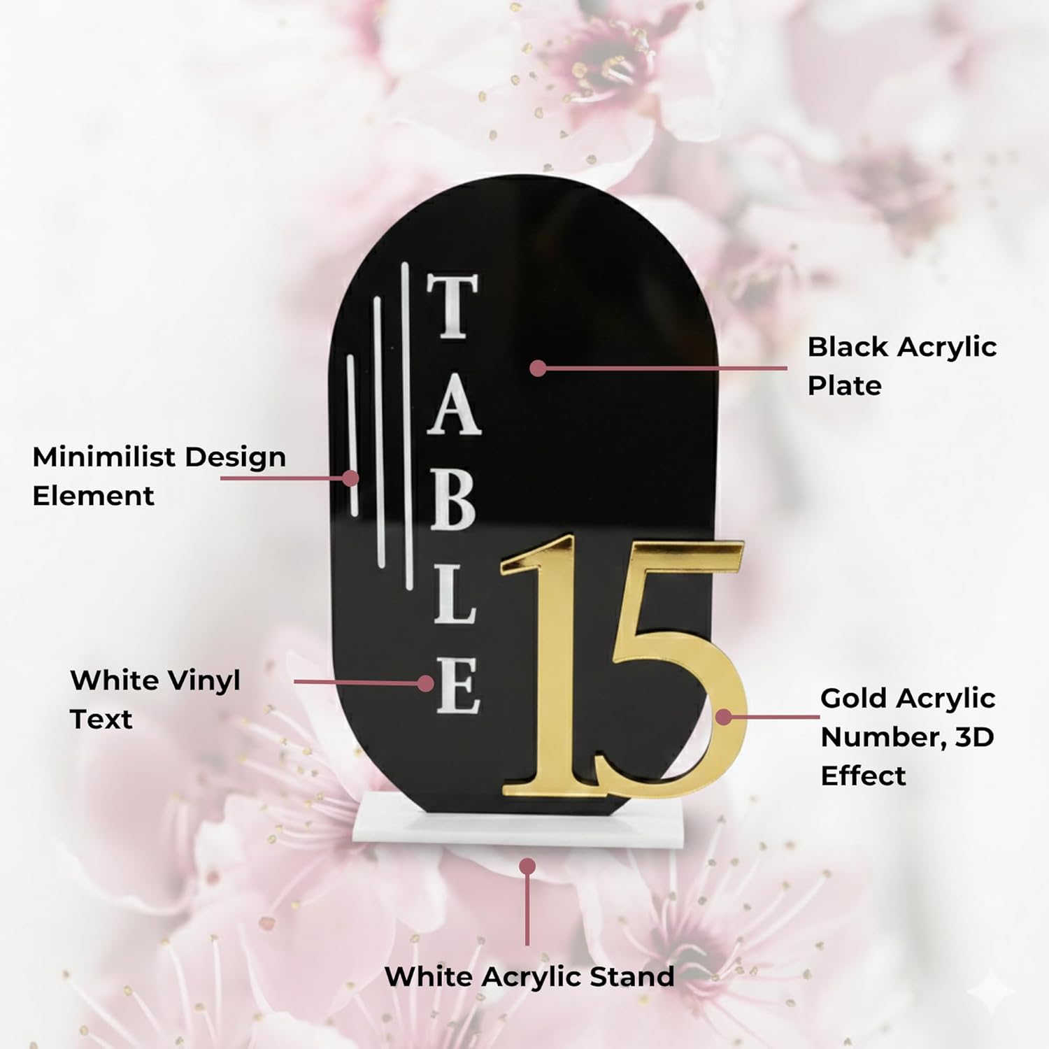 Black Arch Wedding Table Numbers 1-20 | Black Acrylic Signs and Holders for Wedding Reception, Centerpiece, Party, Anniversary, Event