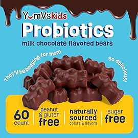 YumVs Probiotics for Kids with Prebiotic Fiber Sugar Free Chocolate Chewable Supplements - Dietary Supplement Chewables for Digestive Health - Toddlers, Kids & Teens 60 Count
