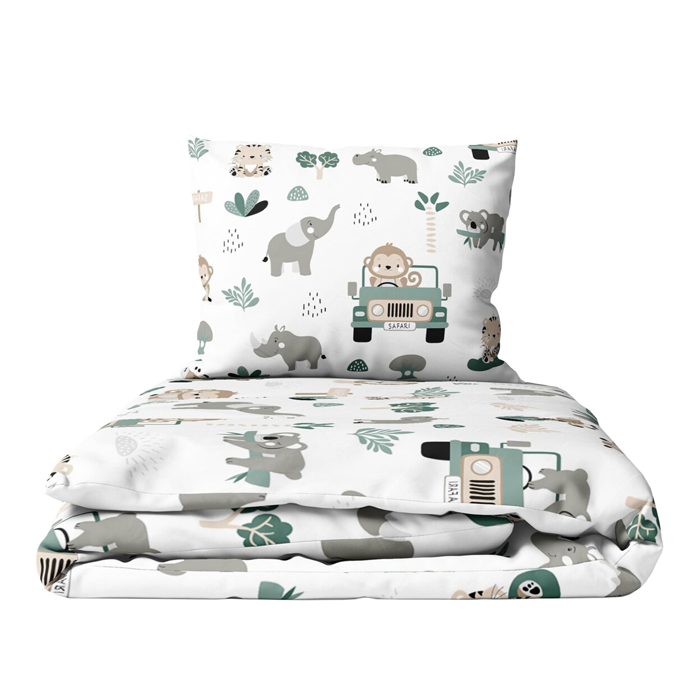 Baby Comfort 2-Piece Toddler Duvet & Pillow Set - 120x90 cm - 100% Cotton Breathable Fabric - Machine Washable Quilted Bedding for Cot Bed 12M+ (Safari Cars)