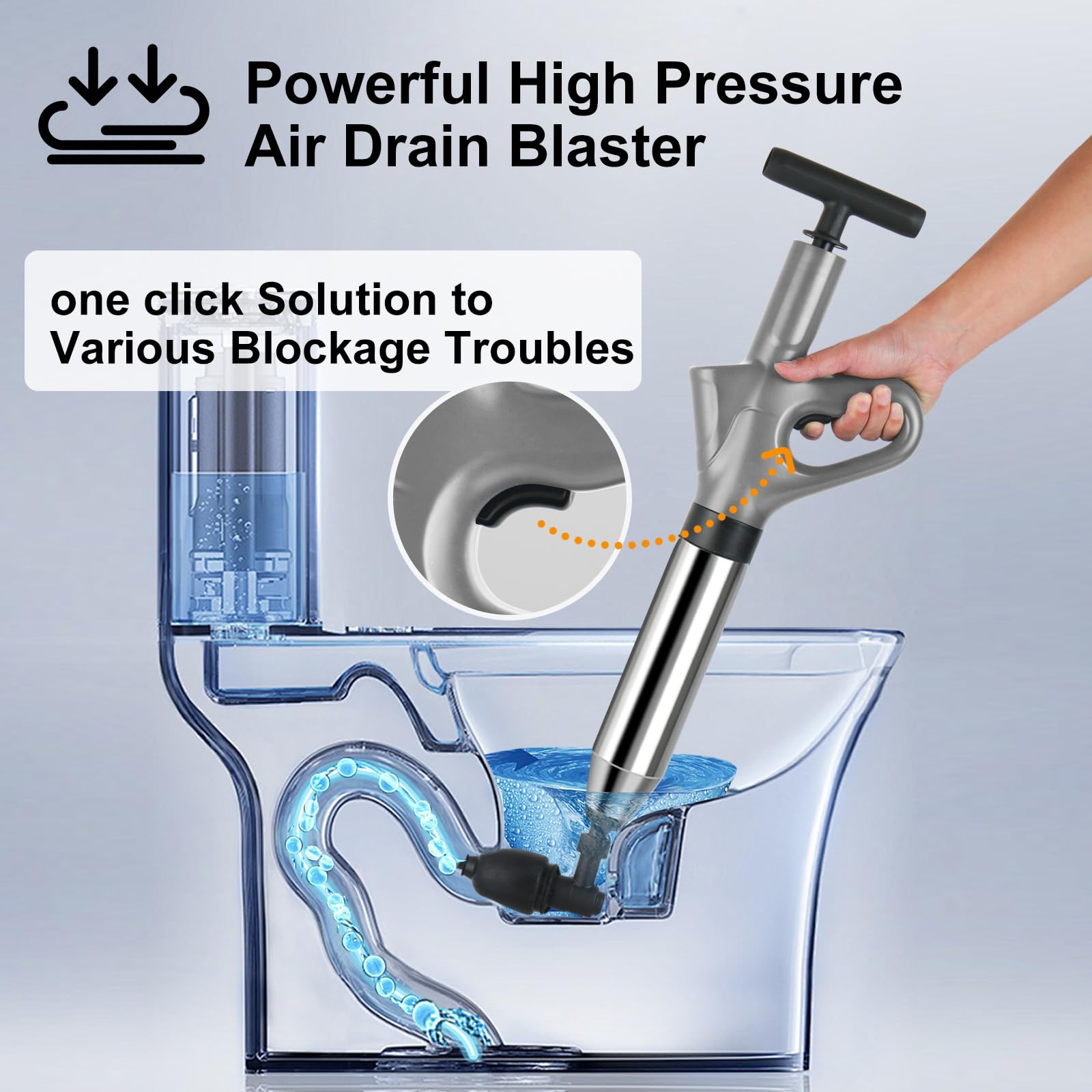 Toilet Plunger, Sink Unblocker with Barometer, Toilet Plunger with Four Different Suction Cups, Suitable for Bathrooms Toilets, Sinks - Image 2
