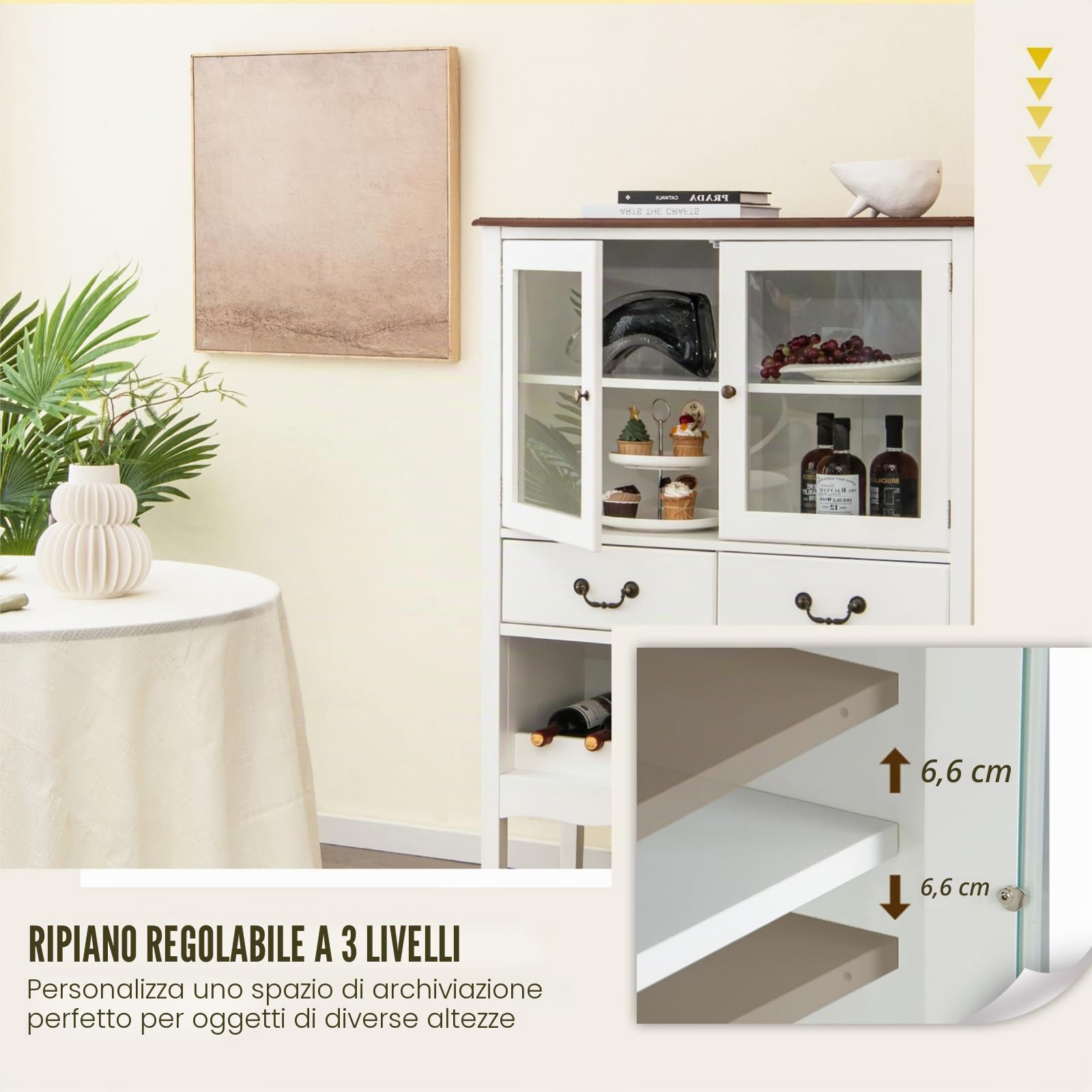 KOMFOTTEU Mobile per vino, credenza con ante, cassetti con maniglia e cantina per vino, cantina moderna, 90,5 x 38 x 126 cm, per cucina, sala da pranzo, bar, SE09334FQDE