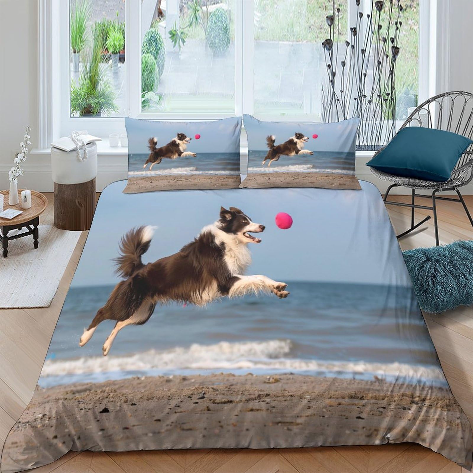 Ctjqhvkz Style-6 3D Printed Beach Dog Fitted Sheet Microfiber Soft Breathable Playful Pet Bed Cover For Bedroom Dorm Decor Single（135X200cm）