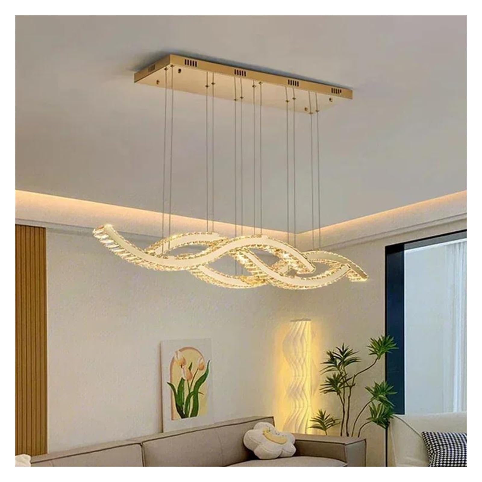 Lustre moderne de salon en cristal doré : suspension LED longue 150cm style luxe