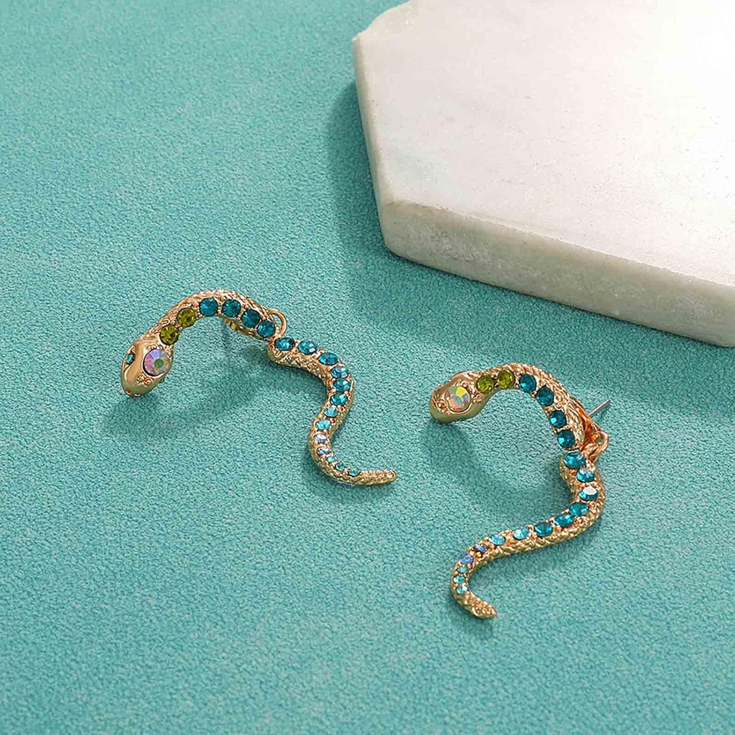 YienDoo Gothic Crystal Snake Jacket Drop Earrings Gold Pave Crystal Snake Front & Back Linear Earrings Wave Serpent Earrings Statement Animal Snake Long Dangle Earring Jewelry for Women - Image 7