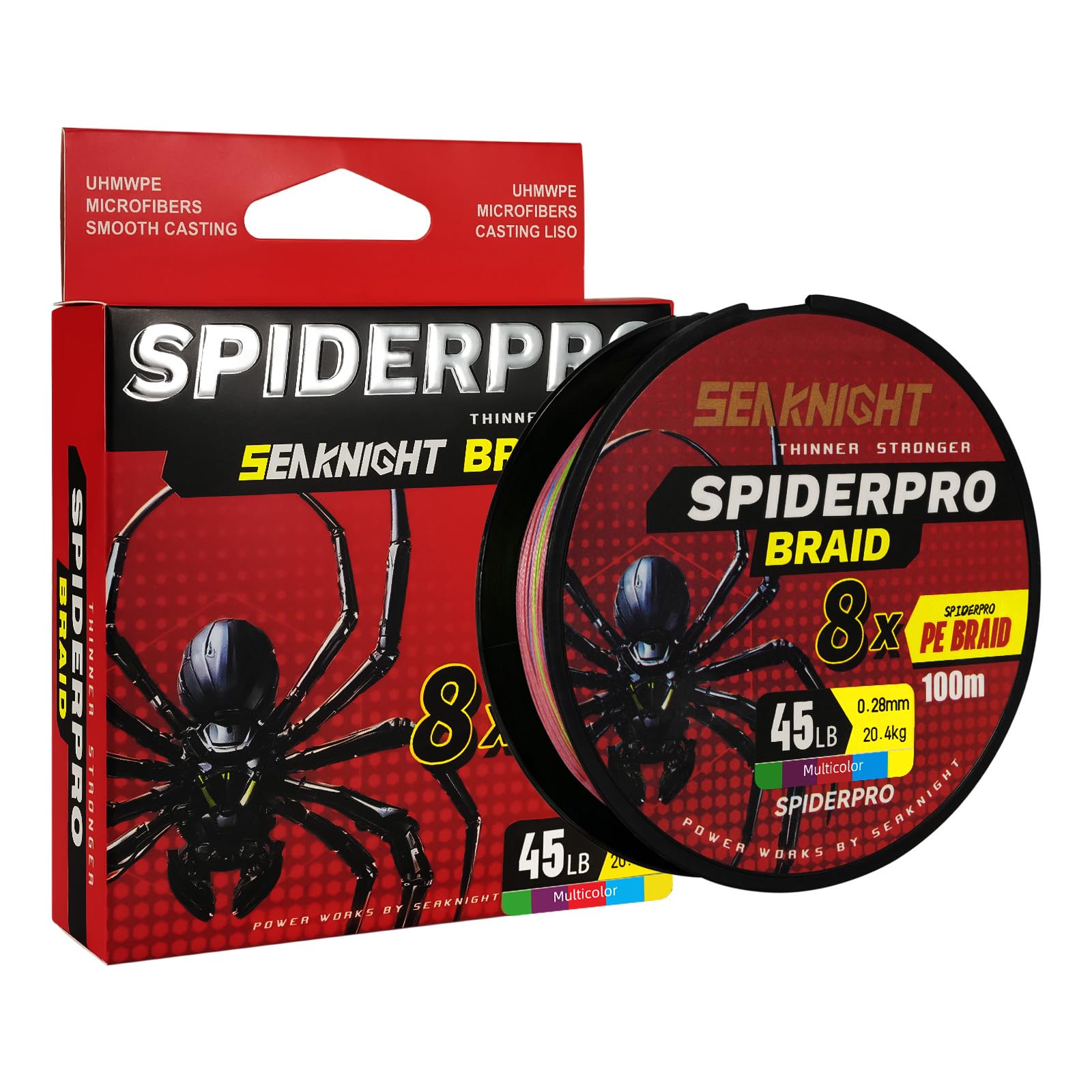 Seaknight Spiderpro 8 Strands Braided Lines 100M Smooth PE Braid Multifilament Wire Carp Fishing Lines Double Coating UV-proof Saltwater-proof Fishing Line for Sea Fishing 15-100LB