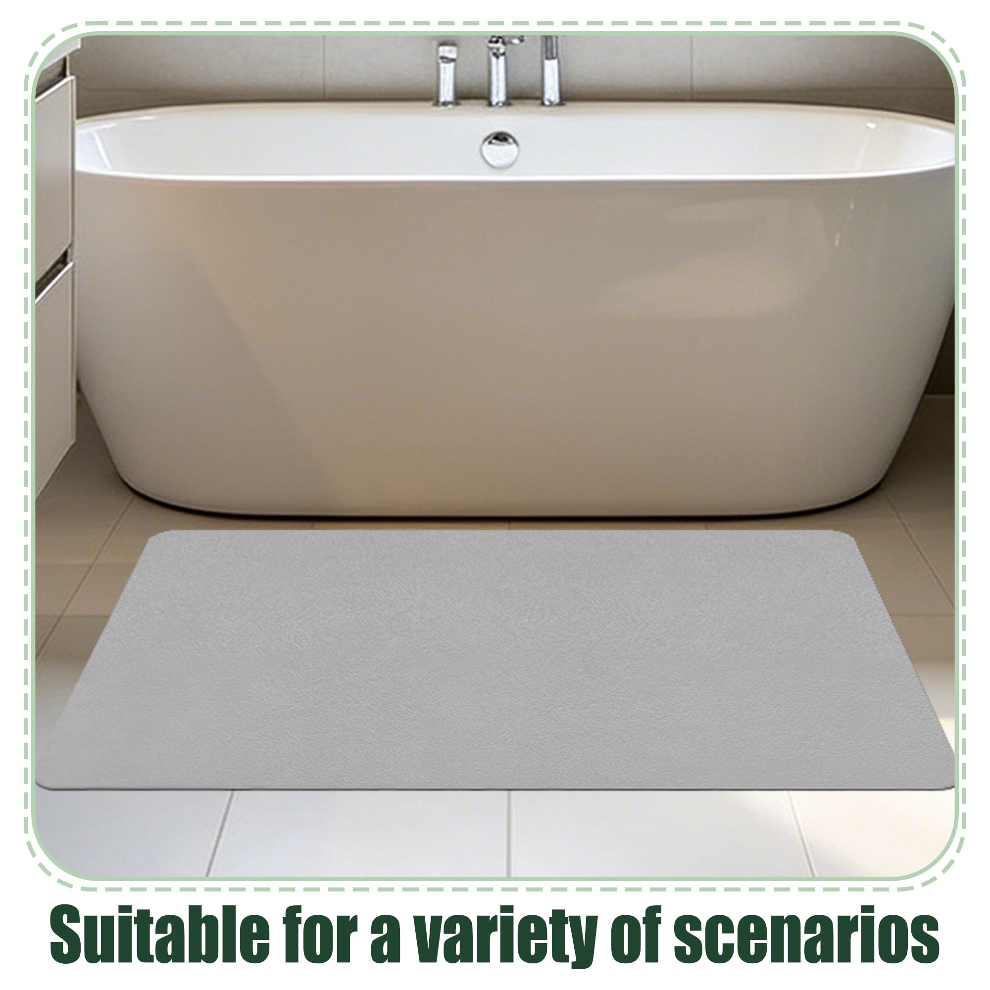 JIAFANG Alfombra Diatomita Baño 100 x 130 cm Rápido Secado Alfombra Diatomita Baño Fast Dry Antideslizante y Antihumedad para Bañera, Ducha, Cuarto de y Cocina, Gris Claro