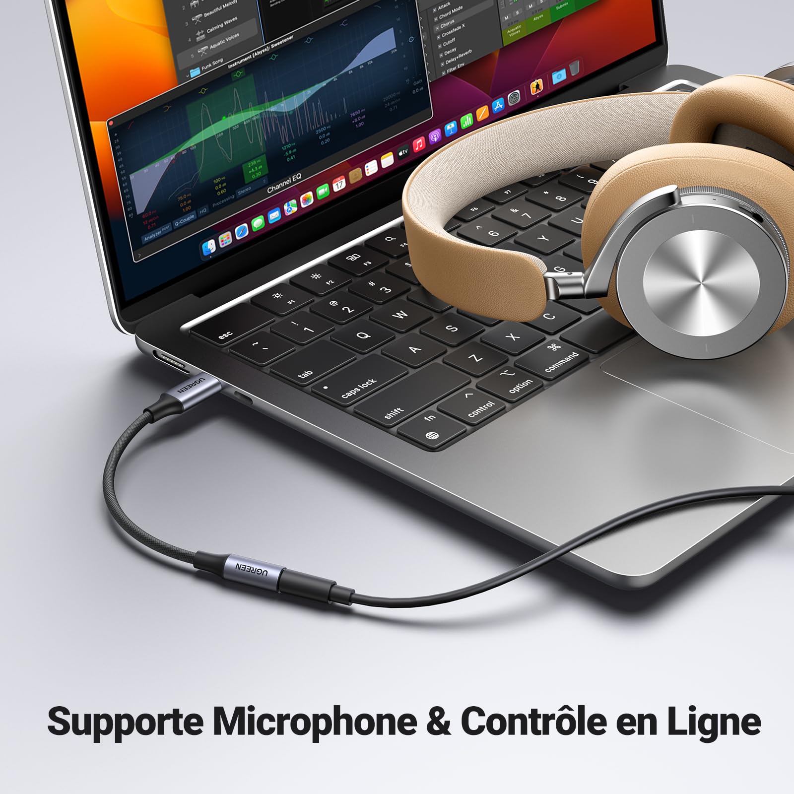UGREEN Adaptateur USB C Jack 3.5mm TRRS DAC Compatible iPhone 17 Pro Max Galaxy S25 S24 Pixel 10 MacBook iPad Pro Câble Casque Micro Numérique 4 Pôles Gris