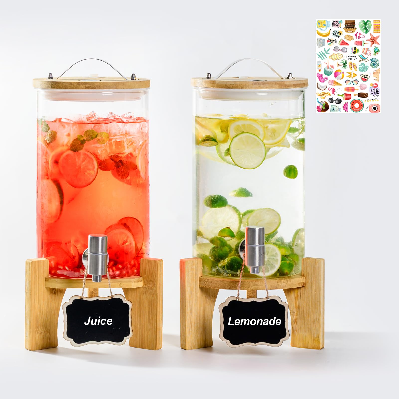 Photo 1 of 1.2 Gallon Large Glass Drink Dispenser For Parties, Beverage Dispenser with Bamboo Wood Stand and Stainless Steel Spigot, Juice, Lemonade, Water jug dispenser, Laundry Detergent Dispenser (2 PACK)