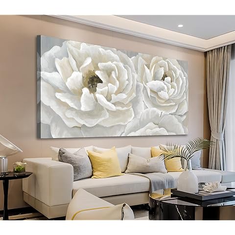 arteWOODS Cream White Flowers Wall Art - Soft Peony Pictures for Wall Decor Elegant Blossom Flower Painting Artwork Botanical Prints for Living Room Home Office Wall Decoration 20