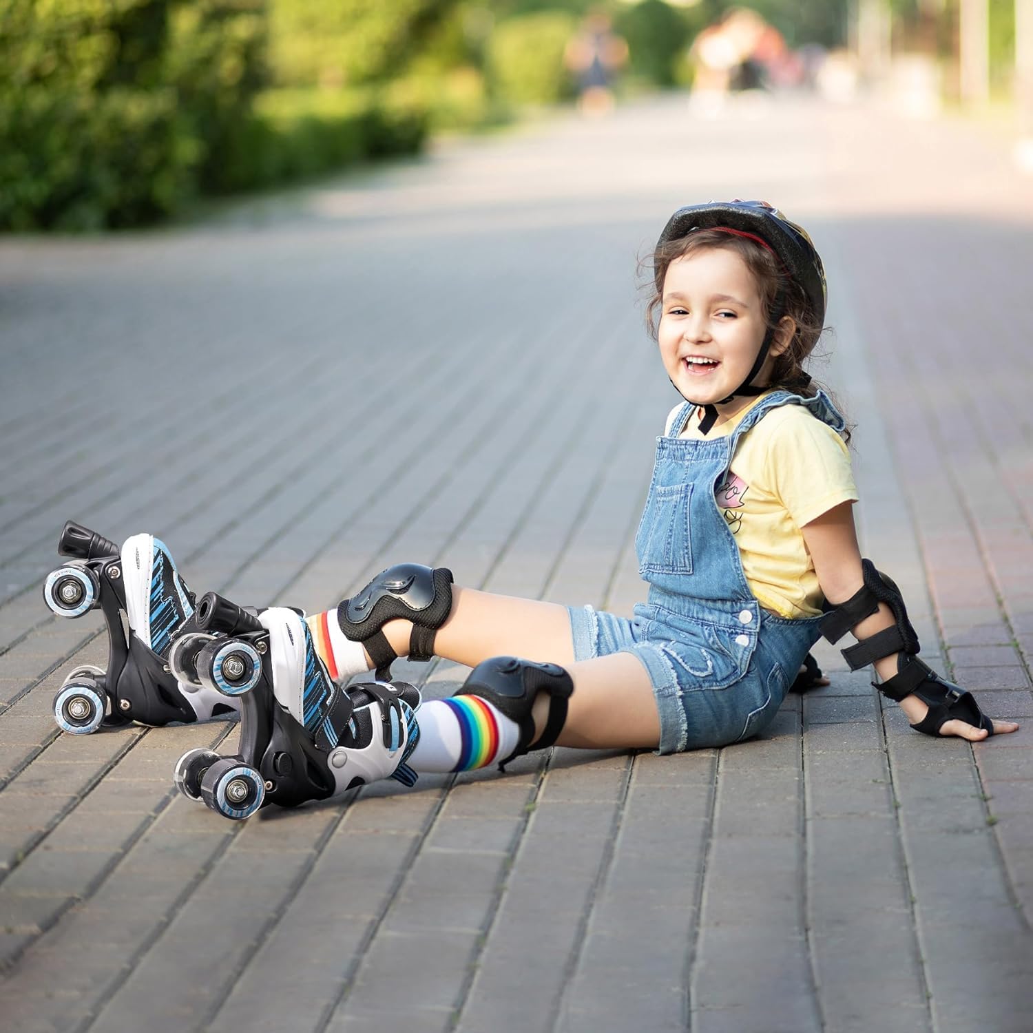 Patines para niñas y niños de 4 a 12 años, ruedas ajustables con luz de 4 tamaños, patines para principiantes (azul, mediano y grande (13j-3 US)) 6