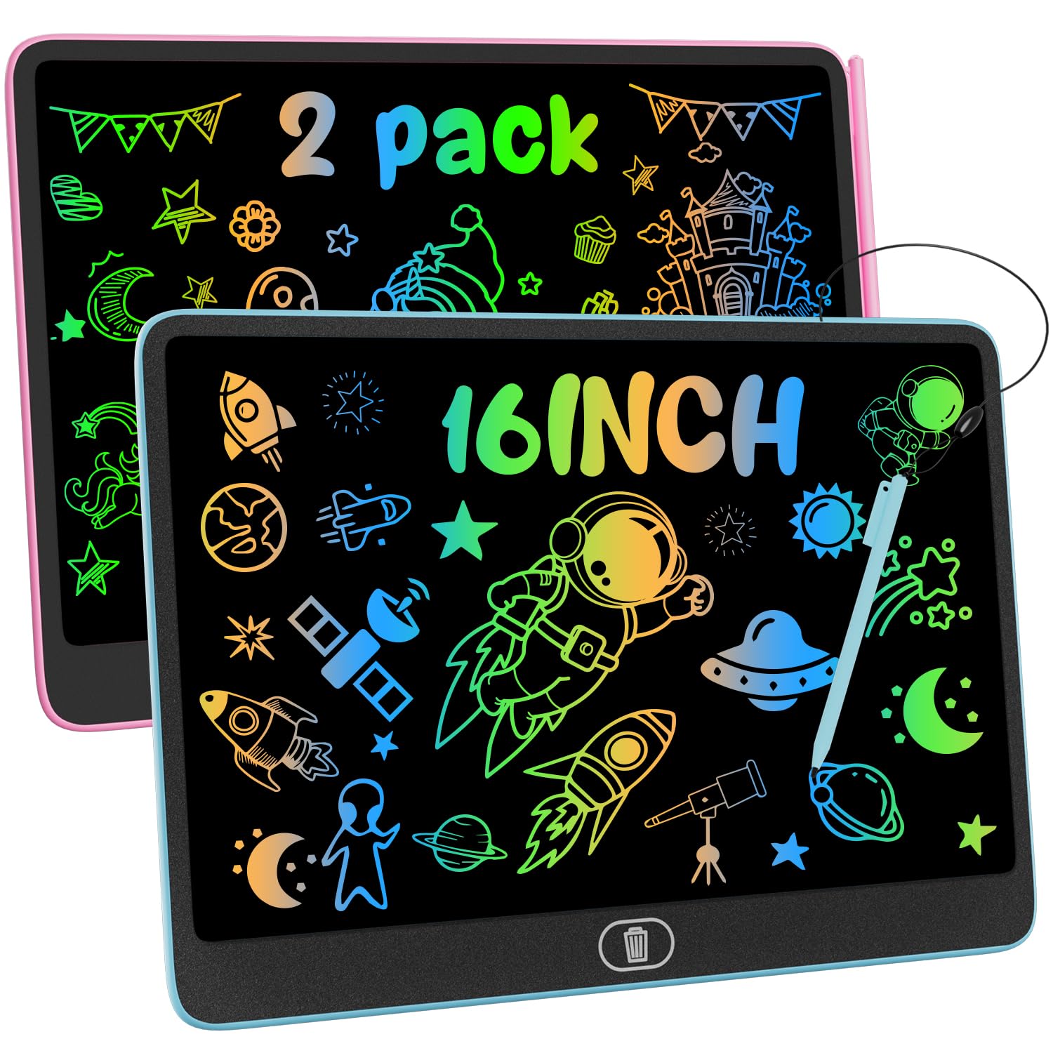 Electight 2PC16 Inch Light Up LCD Writing Tablet, Colorful Doodle Scribbler Pad with Lock & Delete Function, Drawing Board for Kids Age 3-9 Year Old Girls Boys, Learning Gift & Educational Toys