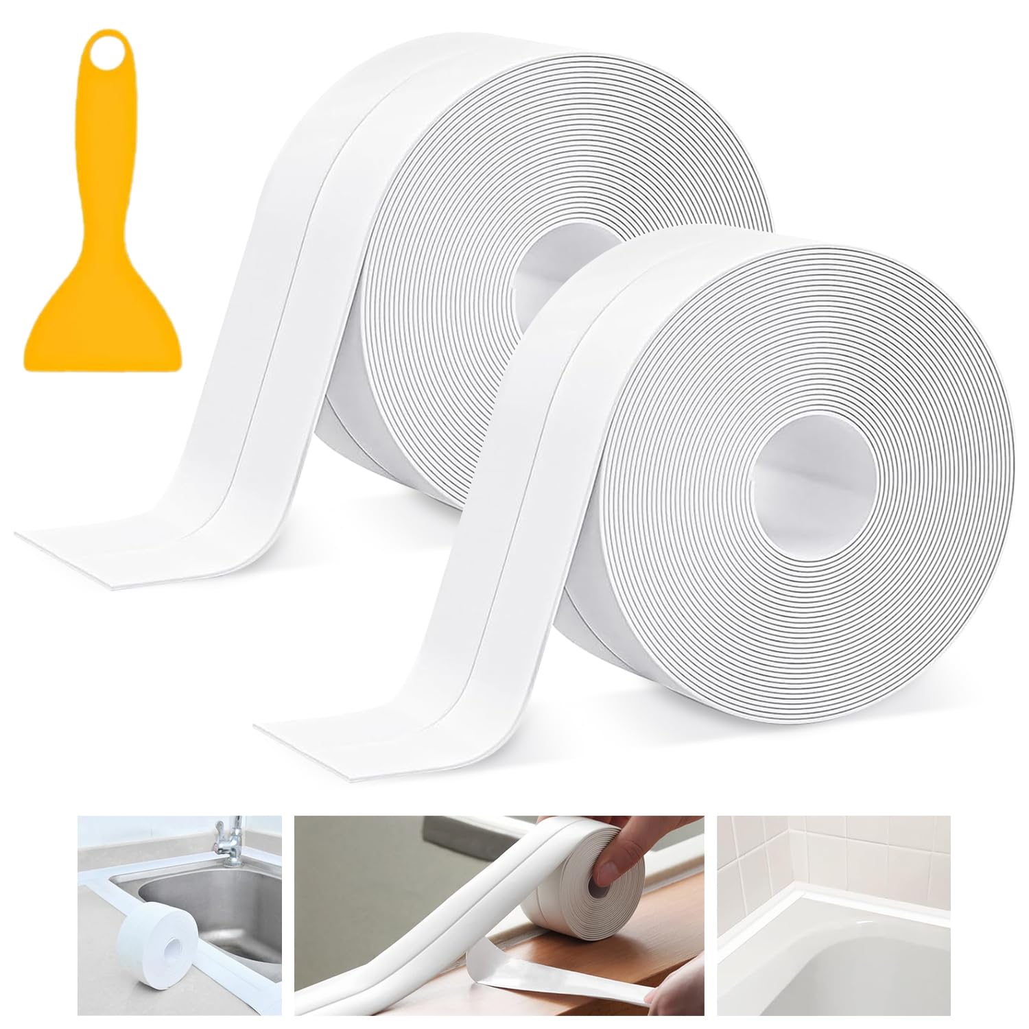 2 Rolls Bath Sealant Strip, Caulk Strip Adhesive Sealant Tape with