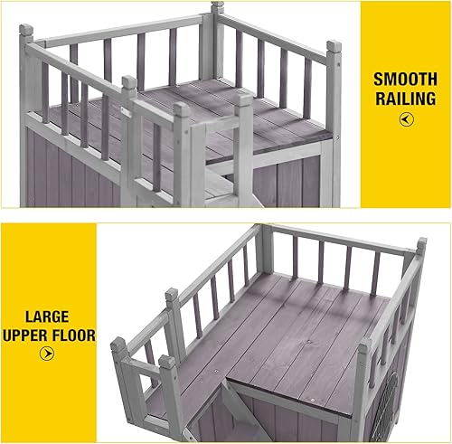 Miniatura 5 de Aivituvin Dog House Feral - Casa para gatos para exteriores e interiores, casas para mascotas con escaleras, 2 pisos