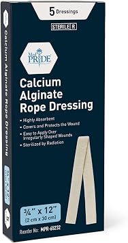 MED PRIDE Calcium Alginate Rope Dressing Pack of 5 Sterile Highly Absorbent for Gaping Wounds Burns Ulcers 2cm X 30cm