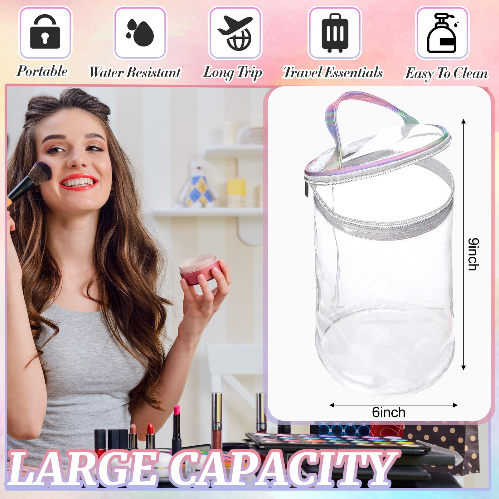 Bolsa de maquillaje transparente de playa, bolsa de aseo para loción, bolsa de cosméticos impermeable de PVC, bolsa de cosméticos con tortuga, velero, estampado floral hawaiano, bolsa organizadora