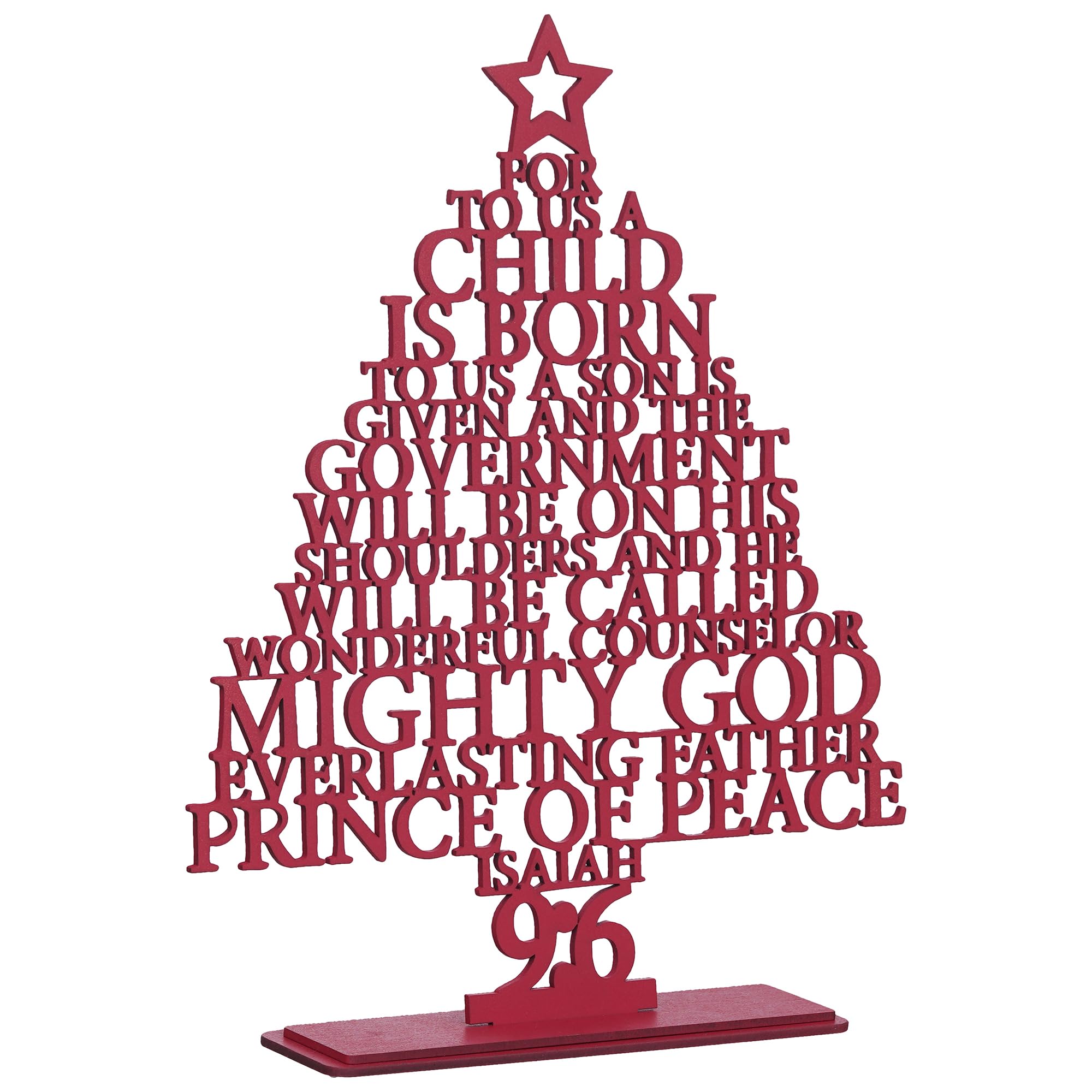 eCraftIndia Red Wooden Isaiah 9:6 Christmas Tree | Xmas Tree | Christmas Tree for Table Home Living Room Office | Christmas Ornaments | Christmas Props | Merry Christmas Decorations Items for Home 3