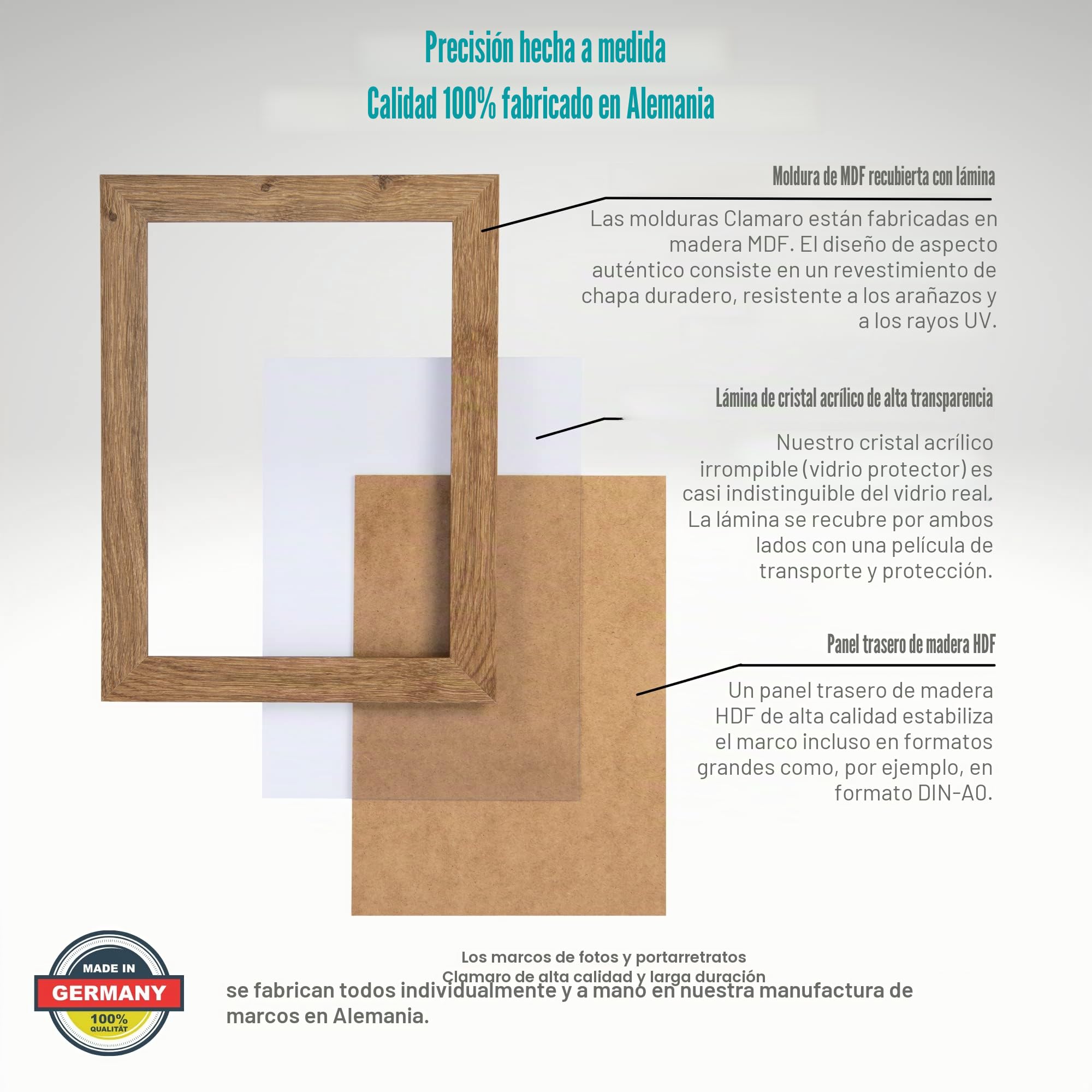 CLAMARO "Collage" marco para fotos 90x120 hecho a mano | Gris acero | Moderno marco de madera MDF con vidrio acrílico, respaldo y colgador (formato horizontal y vertical)