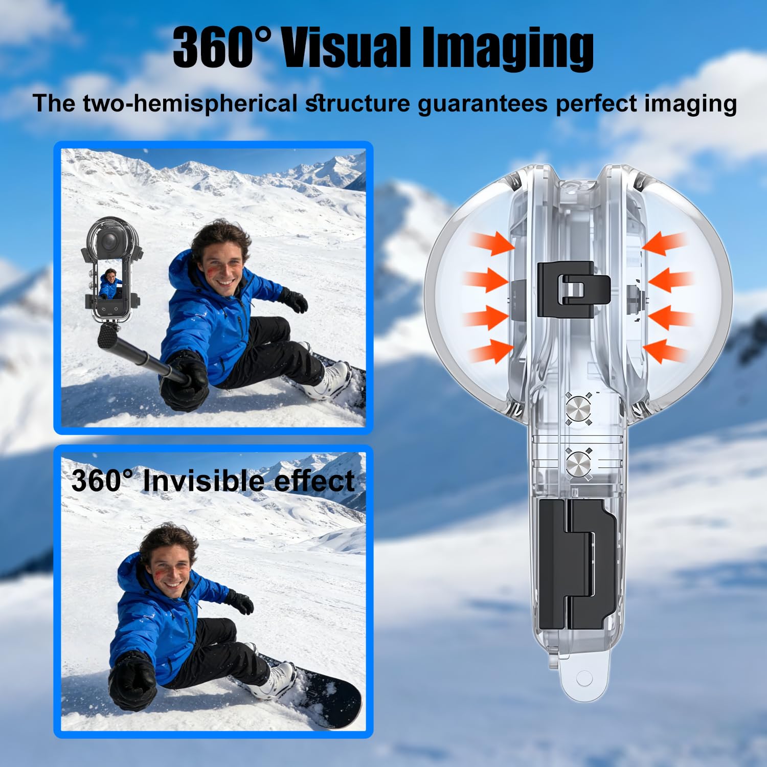 Invisible Buceo Funda Compatible con Insta360 X5, 60m/196ft Depths Sumergible Carcasa, 360°Completa Subacuática Protección, Acción Cámara Accesorio para Buceo, Surf, Esnórquel, Esquí