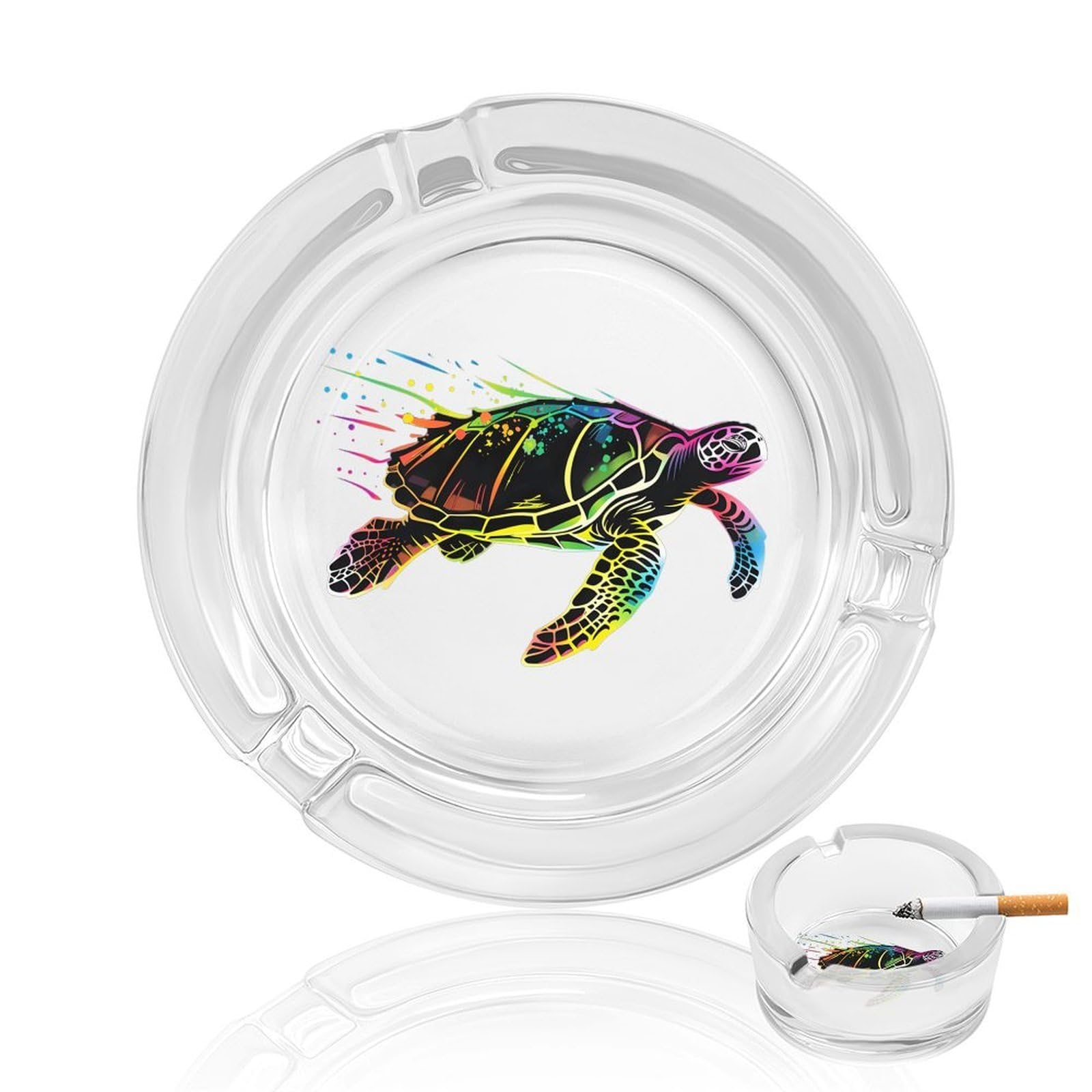 Nclqvjxzkhw Style Rainbow Sea Turtle Neon Glass Ashtray Round Ash Tray Smoking Trays For Home Garden Outdoor